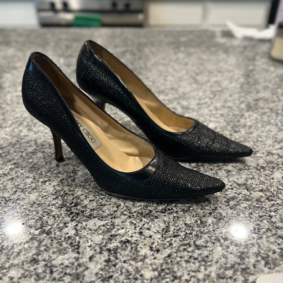 Jimmy Choo London Black Snake Embossed Heels Size 37 - Picture 8 of 13